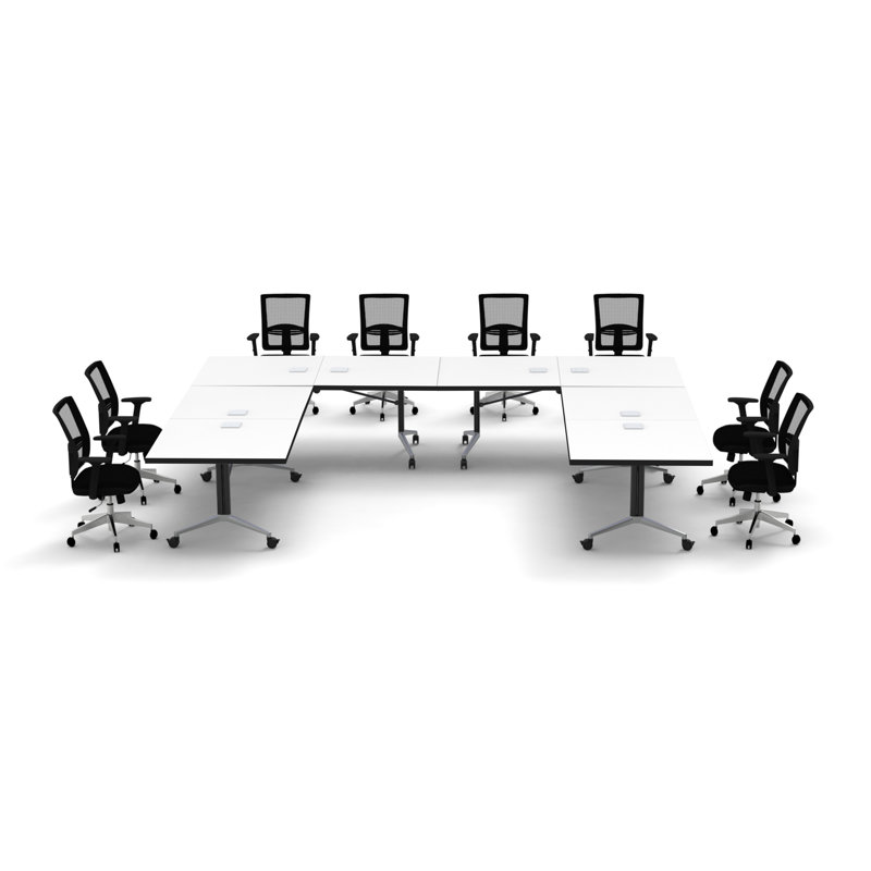Rectangle 8 Person Flip Top 72'' L Modular Training Table and Chair Set with Casters and Modesty Panel and Cable Management