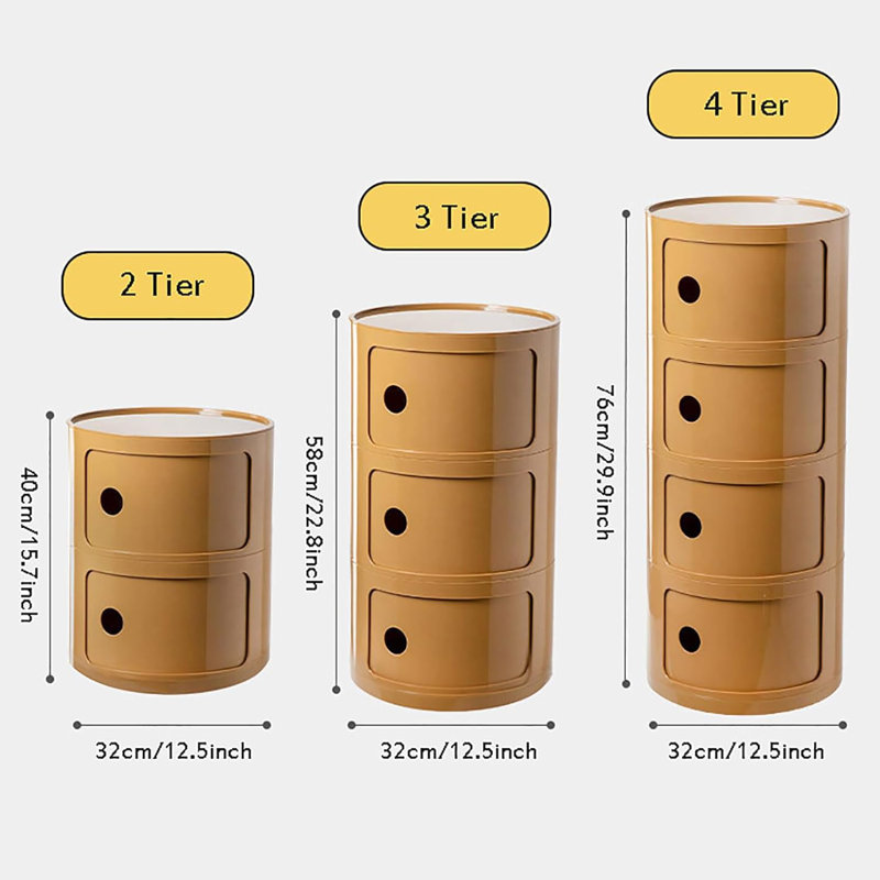 Modern Stackable Round Nightstand with Storage – 3-Tier Side Table Cabinet with Drawers, Pink