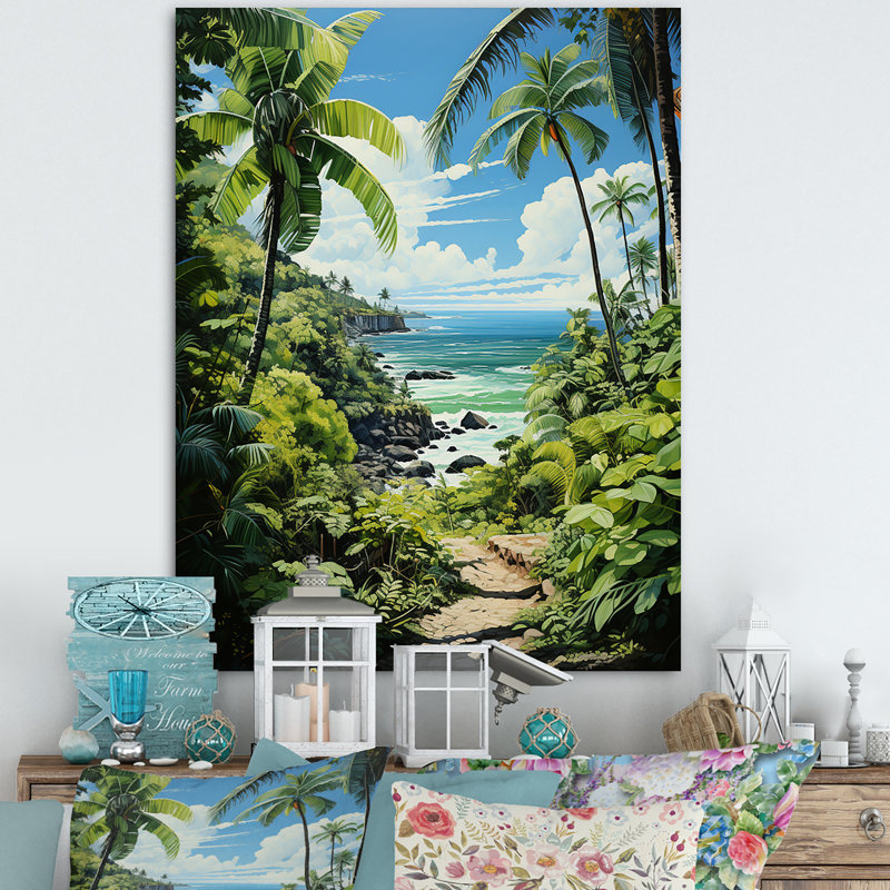 Batta Palm Trees At The Beach II, reproduction d'art sur toile encadrée, H 20 po x l 12 po x P 1 po, Toile tendue