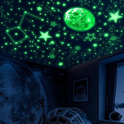 Nightlight Emitting Stars And Moon Decorative Stickers, Suitable For Ceilings, Glowing Stars And Planets Wall Stickers, Room Decorations, Glowing Galaxy Wall Stickers For Rooms