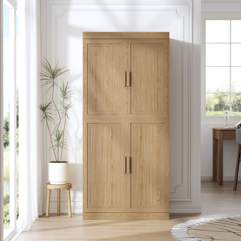 Armoire de rangement avec tablettes réglables Nashaya, Bois naturel