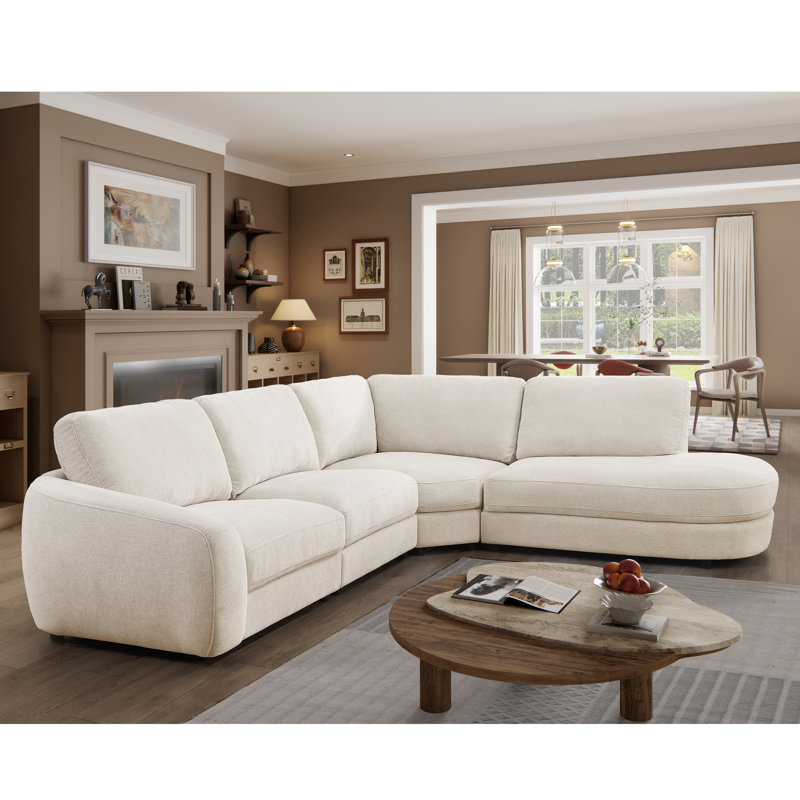 Modern Style Wedge Chaise Sectional, Alabaster