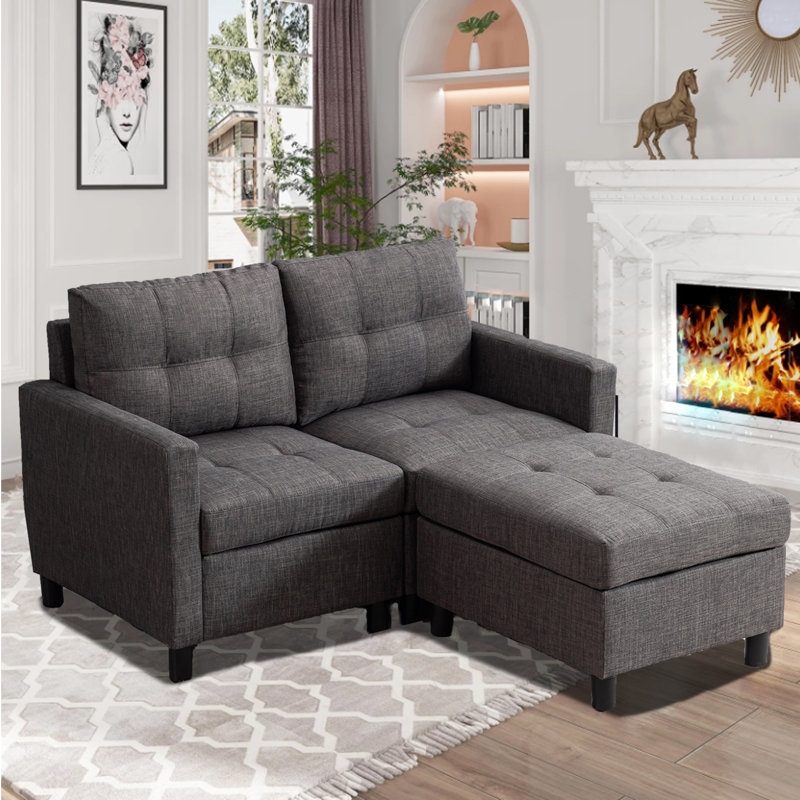 53.6'' Linen Square Arm Modular Loveseat, Deep Gray 100% Linen