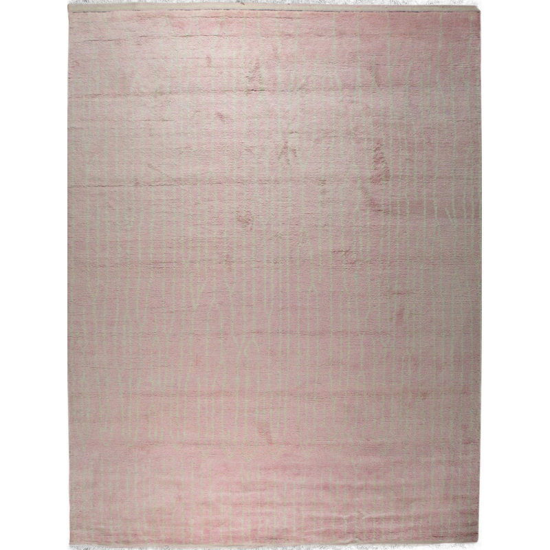 Coral Hand-Knotted Wool Subtle Linear Texture Geometric Modern Contemporary Carpet Rug, 10' x 14'