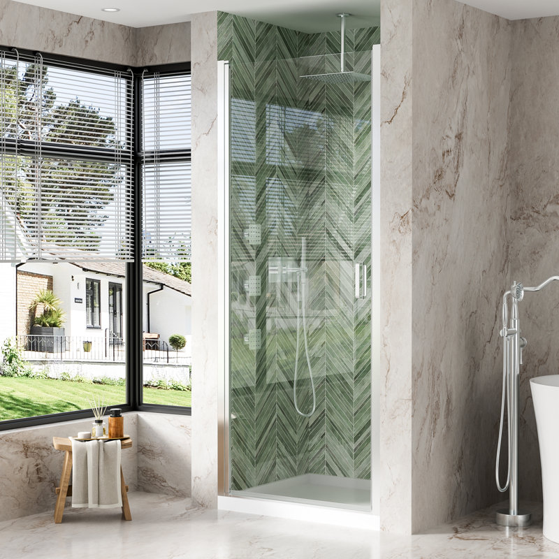 34"x 72" H Semi-Frameless Pivot Shower Door with  1/4 inch(6mm) Clear Tempered Glass And Handle,Chrome, Chrome