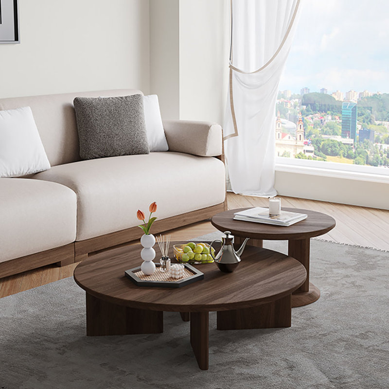 Table basse ronde simple en noyer noir