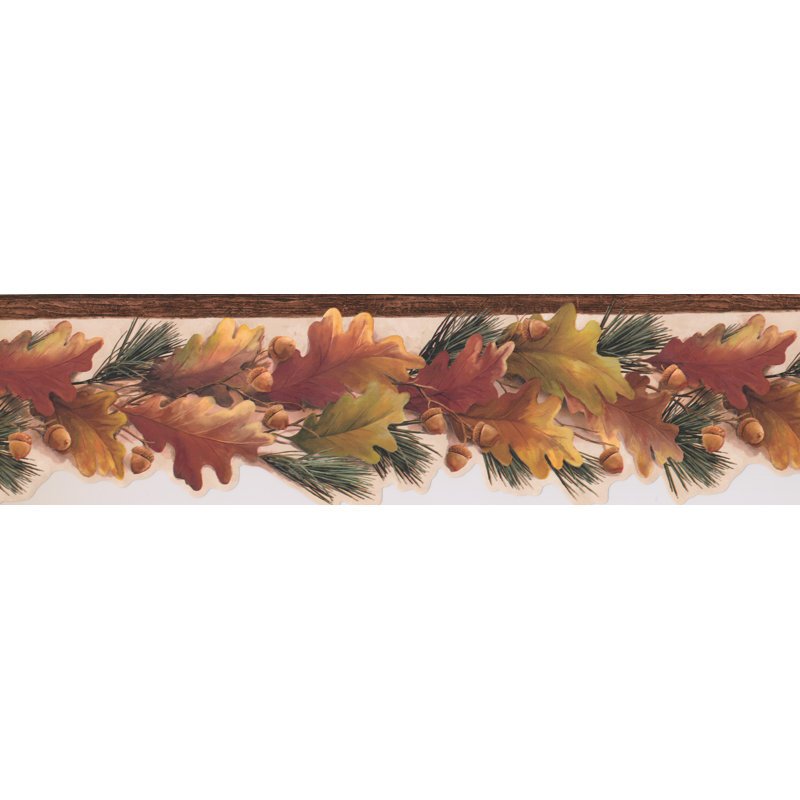 Bordure de papier peint abstrait L 15 pi x l 6,5 po Lavaki Oak Leaves Acorns Nature