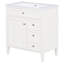 Meuble-lavabo moderne de 30 po avec lavabo supérieur, 2 tiroirs, tiroir coulissant, tablette réglable, glissières de tiroir en métal lisse, fonctions de rangement variées, pieds romains exquis, poignée texturée, blanc