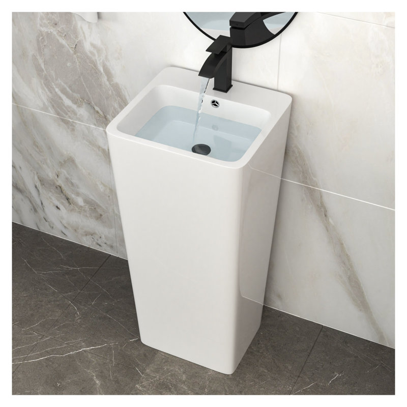 Lavabo sur pied en céramique blanc classique 16 po pour petites salles de bain et salles d'eau