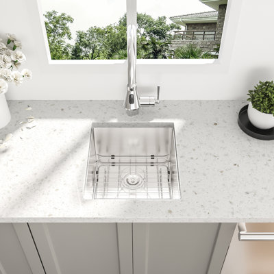 15 Inch Undermount Stainless Sink - 15"x17"x10", 16 Gauge, Single Bowl, 10 Deep, Sus304, Brushed Satin Finish, Sound Absorbing, Condensation, Slope Drainage System Kitchen 15"x17"x10" Gauge Steel,