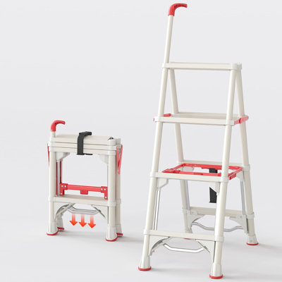 4 Step Steel Folding Step Ladder with Handrail, Telescoping Ladder