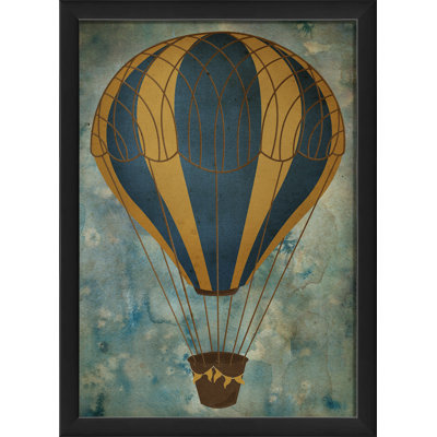 Hot Air Balloon Blue and Yellow Framed Graphic Art