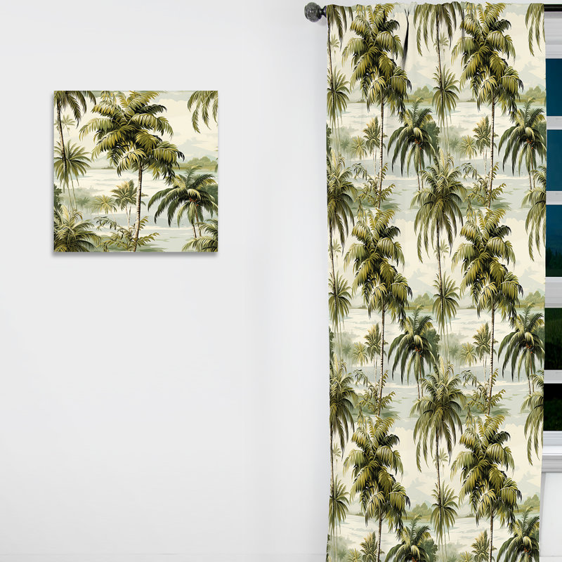 Motif tropical de palmiers rétro - rideau floral - obscurcissement de la pièce en velours - 1 panneau, L 52 po x L 63 po