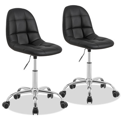 Ensemble de 2 chaises de bureau modernes sans accoudoirs avec roulettes, chaise de bureau pivotante à dossier moyen et hauteur réglable