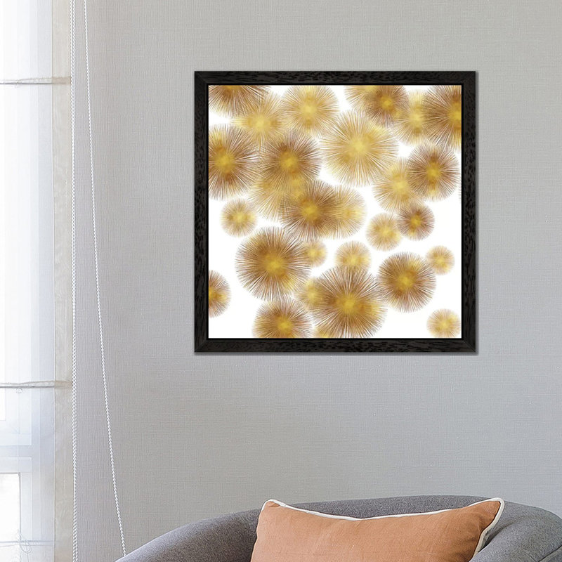 Golden Sunbursts by Abby Young - Floater Frame Painting on Canvas, 66.04 cm H x 66.04 cm W, Black Framed