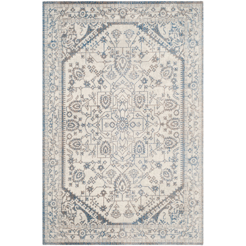 Tapis gris clair/bleu oriental Chewning, Rectangle 5 pi 1 po x 7 pi 6 po