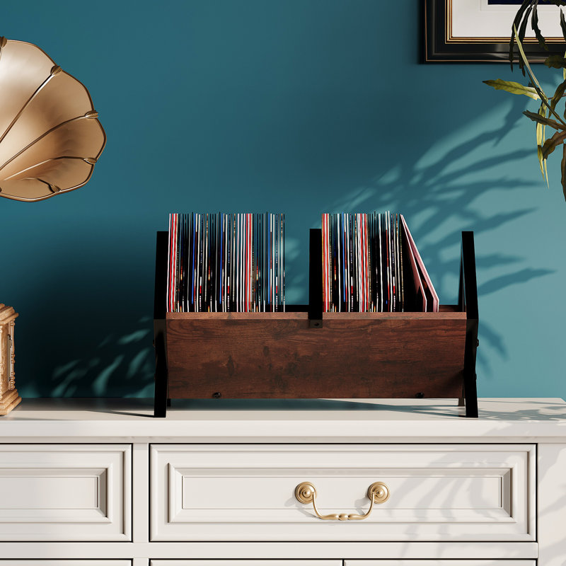 Record Storage Rack, Multi-Functional Organizer for Albums, Magazines & Books, Stylish Display Stand for Home, Brown
