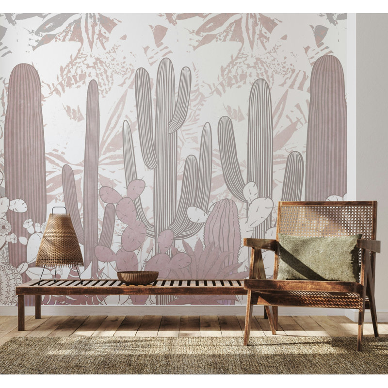 Papier peint botanique Blush Desert Cactus, L 114,96 po x l 225 po