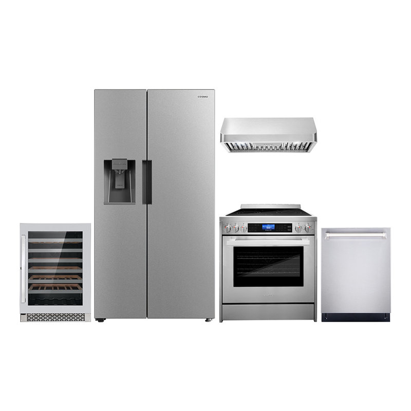 5 Piece Kitchen Package with Side by Side Refrigerator & 30" Electric Range