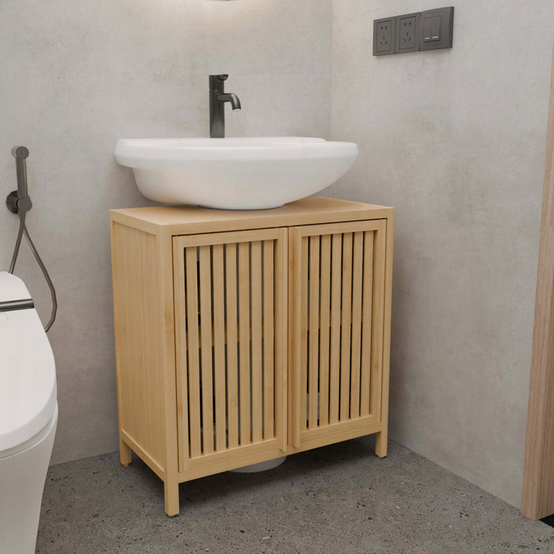 Armoire de lavabo grande capacité en bambou naturel