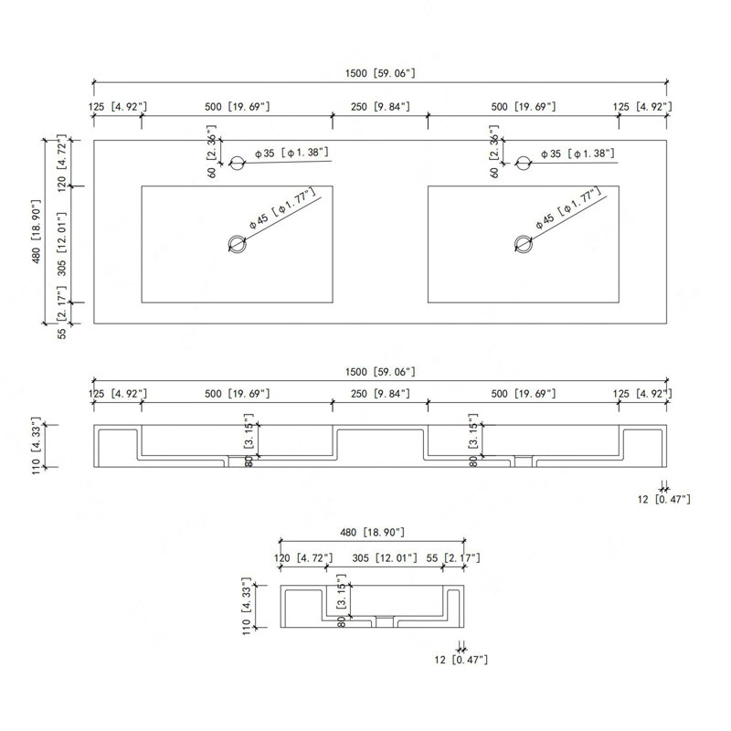 59"Solid Surface Basin