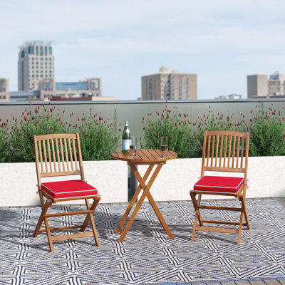 Eramana Round 2 - Person 23.5" Long Bistro Set with Cushions, Solid Wood by Beachcrest Home