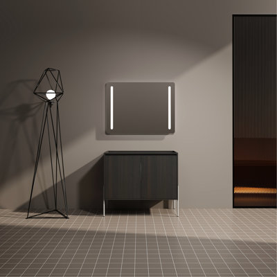 Meuble-lavabo moderne avec portes en chêne foncé 36 po