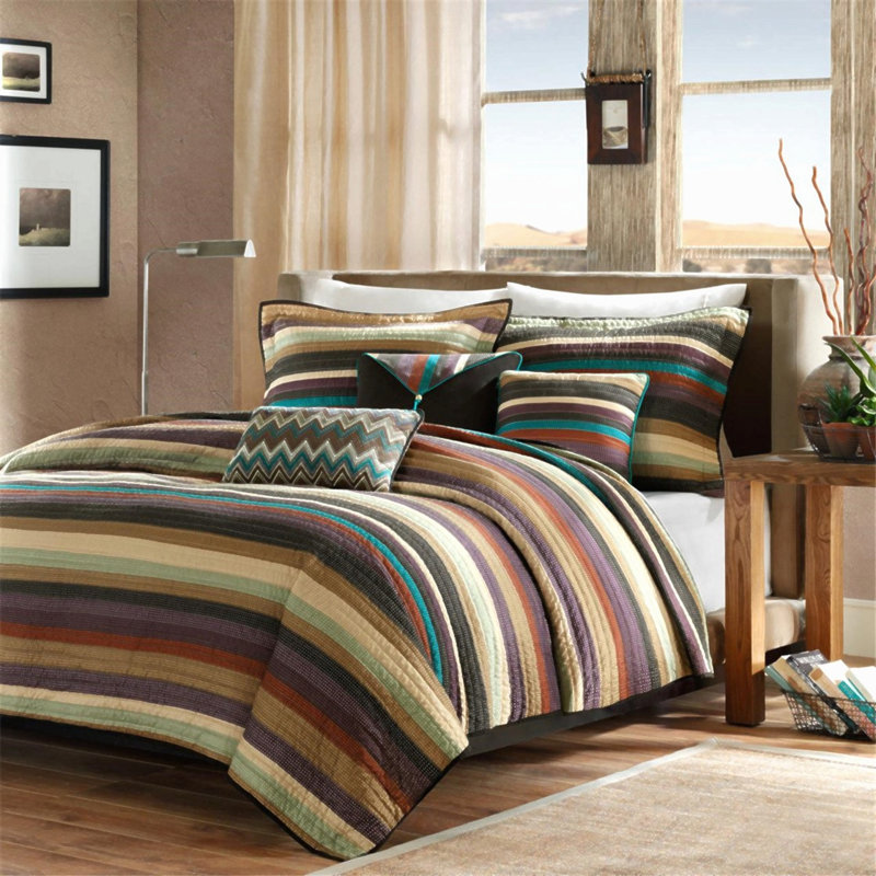 Microfiber Reversible Striped Quilt Set Multi Twin/Twin XL