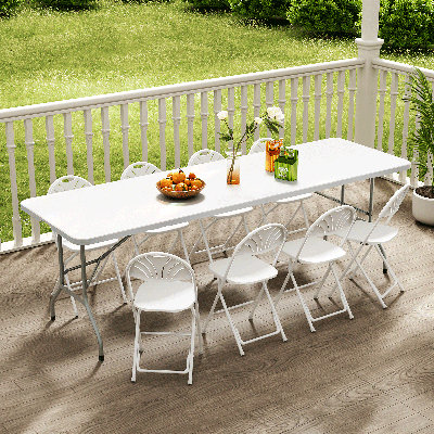 8Ft Heavy Duty Folding Table, Indoor Outdoor Portable Plastic Picnic Desk with Steel Legs and Handle
