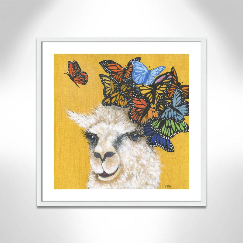 Art sur toile llama, H 27,5 po x l 27,5 po x P 1,18 po, Cadre blanc