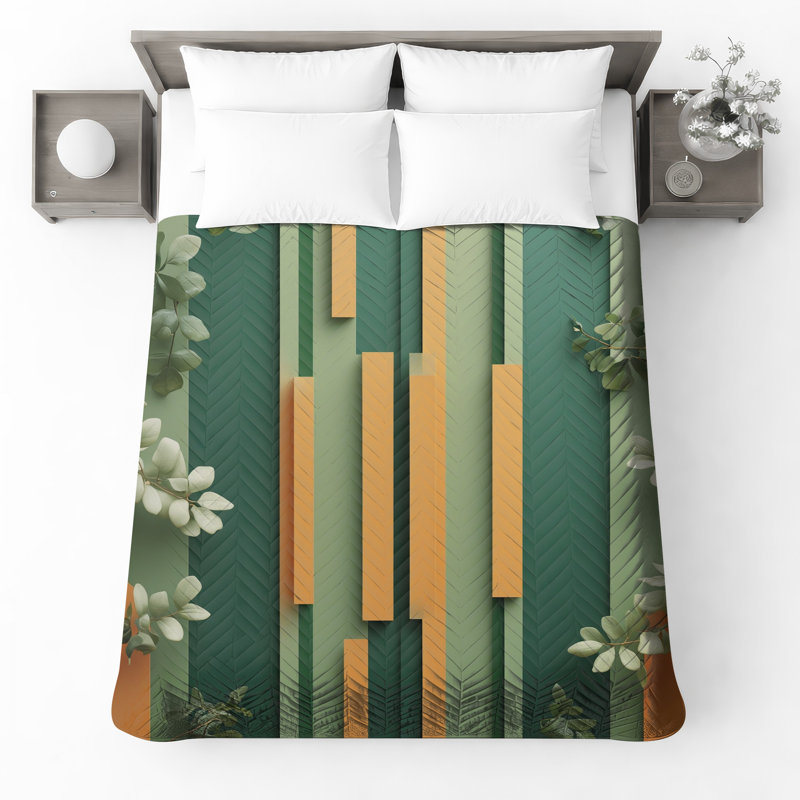 Couvre-lit matelassé à rayures vertes et orange toutes tailles, Très grand lit