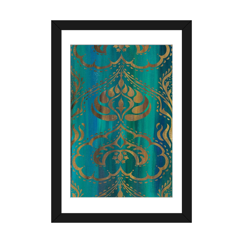 « blue arabesque ii », reproduction d’impression sur toile, H 24 po x l 16 po x P 1 po, Papier beaux-arts encadré noir, Blanc