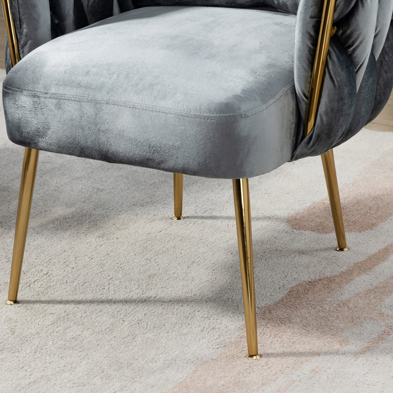 Fauteuil en velours capitonné Elandus, Velours gris
