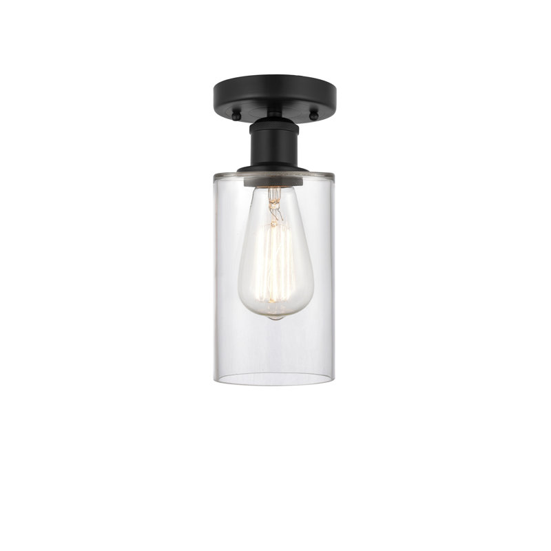 Caldello Glass Semi Flush Mount, Matte Black, Clear