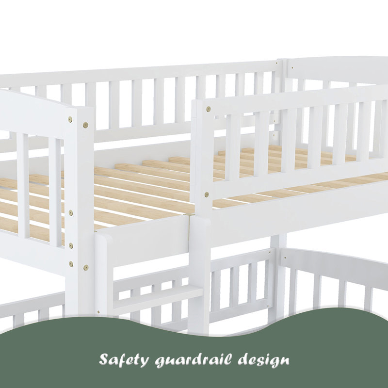 Lit superposé avec glissade, lit superposé simple au-dessus de simple avec clôture et échelle pour enfants adolescents, Blanc