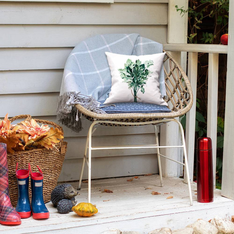 White Illustrative Gastronomy Pillow | Tied Up Persil Bundle – Outdoor Throw Pillow with Insert, Weather-Resistant