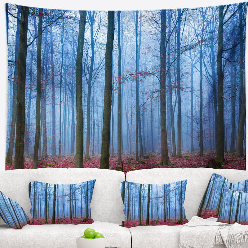 Tapisserie photo «Foggy Forest» en bleu et rose, H 50 po x l 60 po