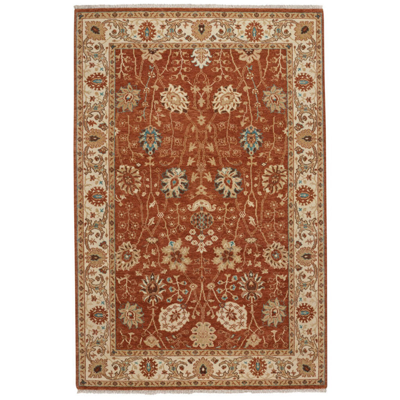 Sarah Hand-Knotted Wool Ivory Apricot Beige Area Rug, Rectangle 9' x 12'