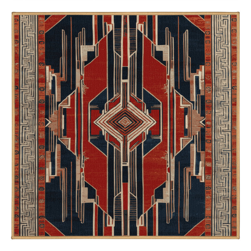 Tapis art déco brun lavable à la machine, Carré 6 pi