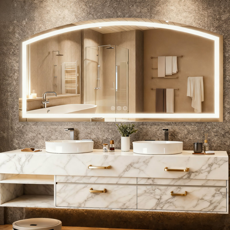 72 in. W x 36 in. H Arch Metal Framed LED Bathroom Vanity Mirror, 36" x 72"