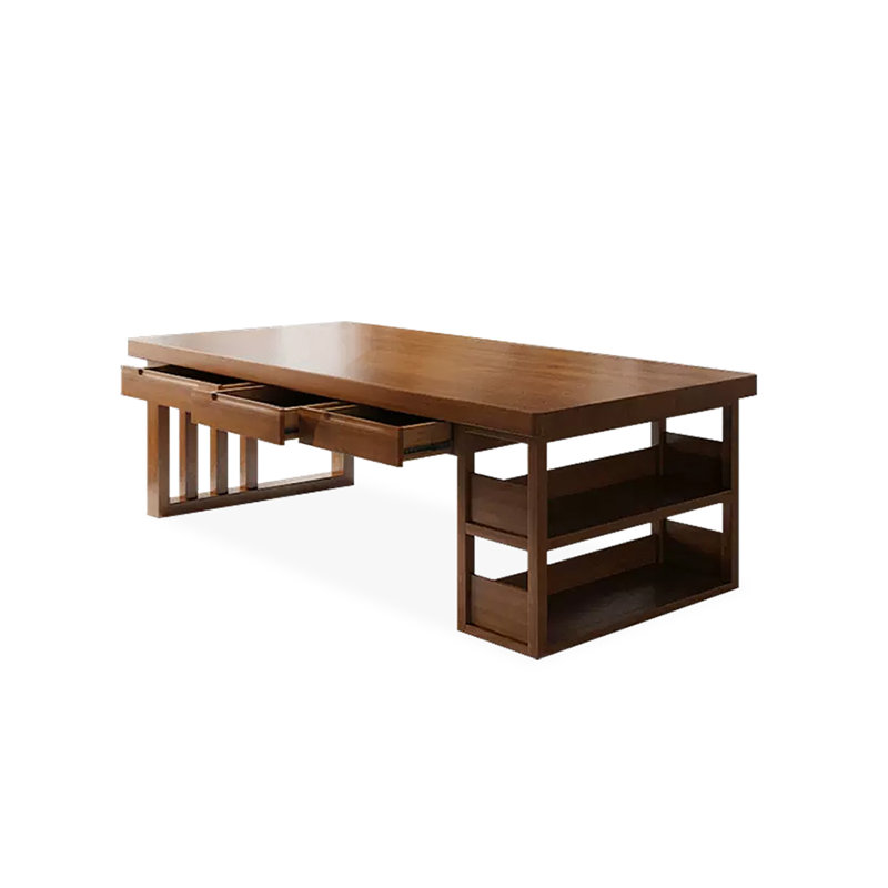 Bureau de direction rectangulaire en bois massif avec tiroirs Walnut, H 29,53 po x l 62,99 po x P 27,56 po