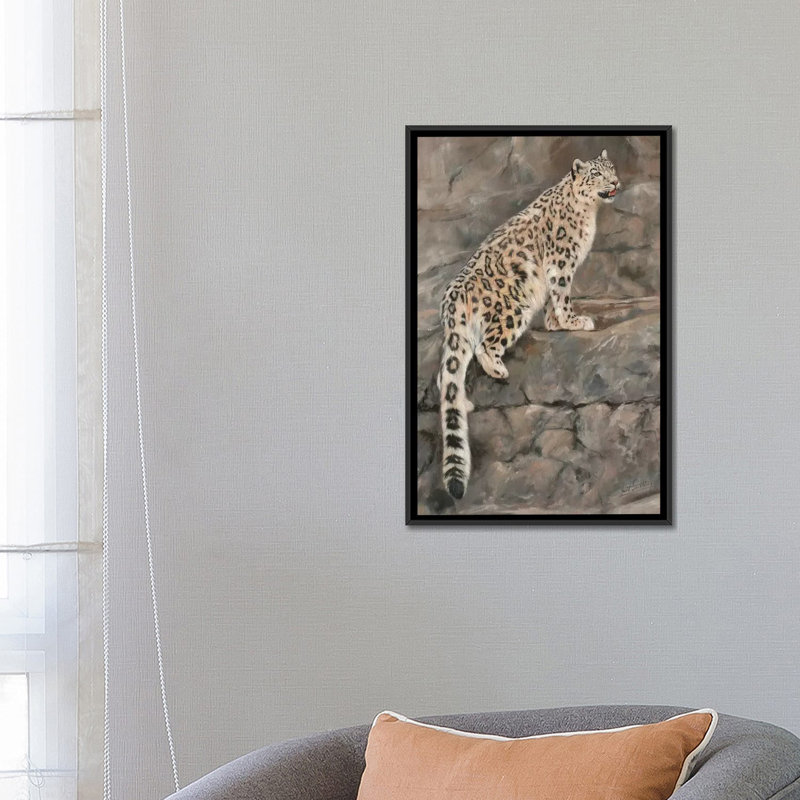 «Snow Leopard I», impression sur toile, H 26 po x l 18 po x P 1,5 po, Toile avec cadre noir, Pas de tapis