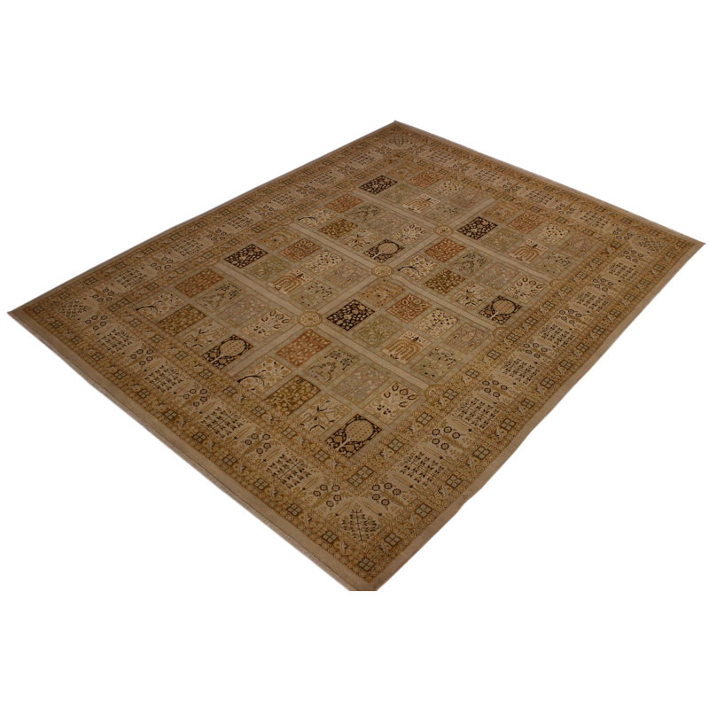 Tapis brun / beige en laine noué à la main 8 pi 5 po x 10 pi 6 po Abagail
