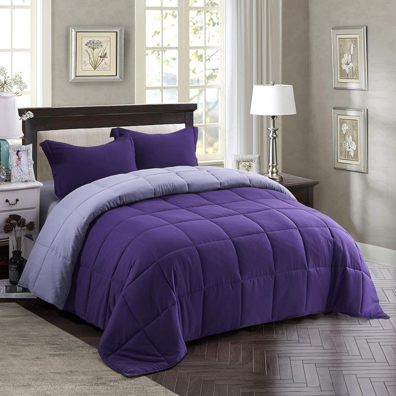 Ensemble d'édredon 3 pièces - Édredon en duvet synthétique réversible toutes saisons avec taie décorative - Insert de couette matelassé avec languettes de coin - Surpiqûre de boîte - Respirant, doux, moelleux