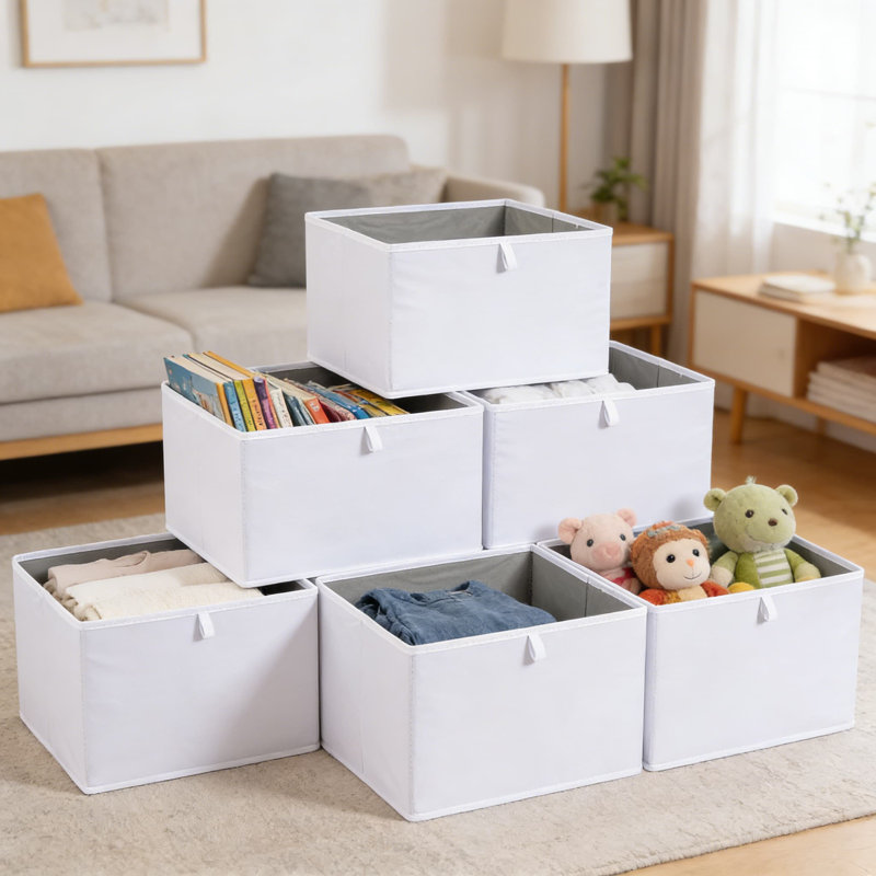 Paniers de rangement pliables en tissu et paniers de rangement pour tablettes et placards, organisateurs de cubes pliables avec poignées, paquet de 6