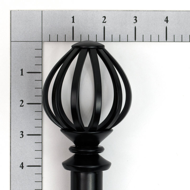 Black Adjustable Steel Single Curtain Rod with Cage Finials