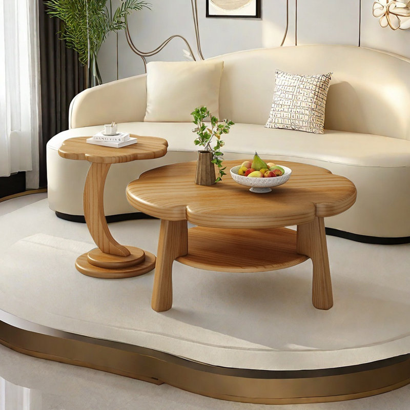 Creative round flowers solid wood coffee table, 17.7" H x 27.6" W x 27.6" D