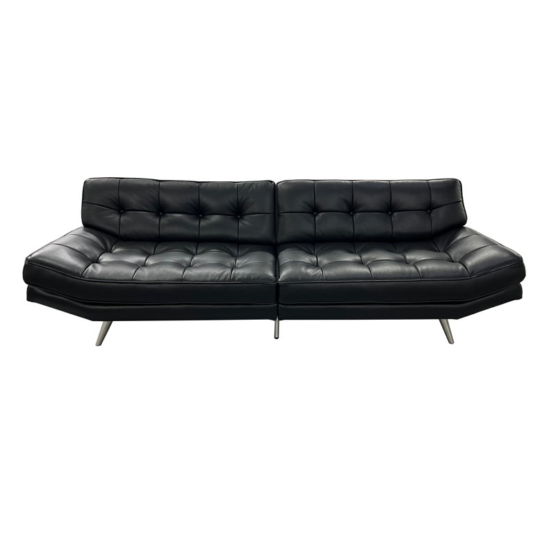 Canapé moderne en cuir véritable capitonné Berkeley et acier inoxydable noir 