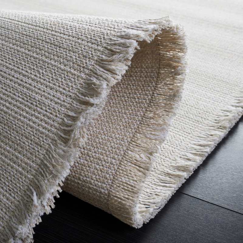 Ivory and Gray Square Flat Woven Synthetic Stripe Rug