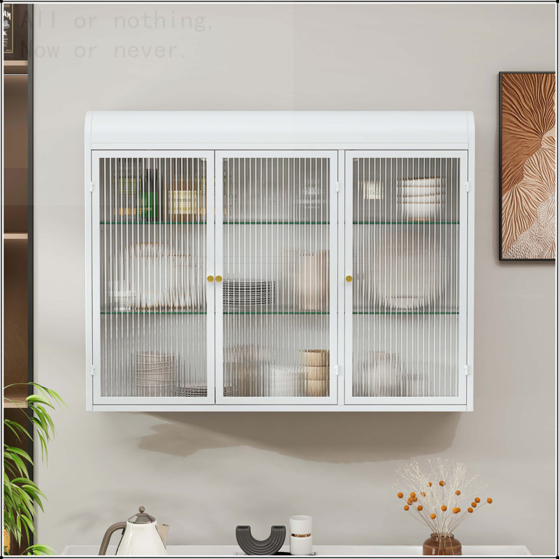 3-Door Arched Wall Mounted Glass Cabinet, White